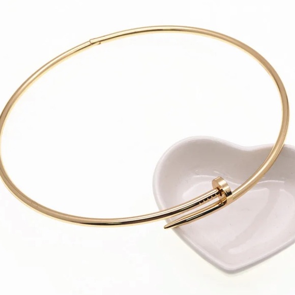 Gold Nail Choker Necklace No Stones - Picture 8 of 9